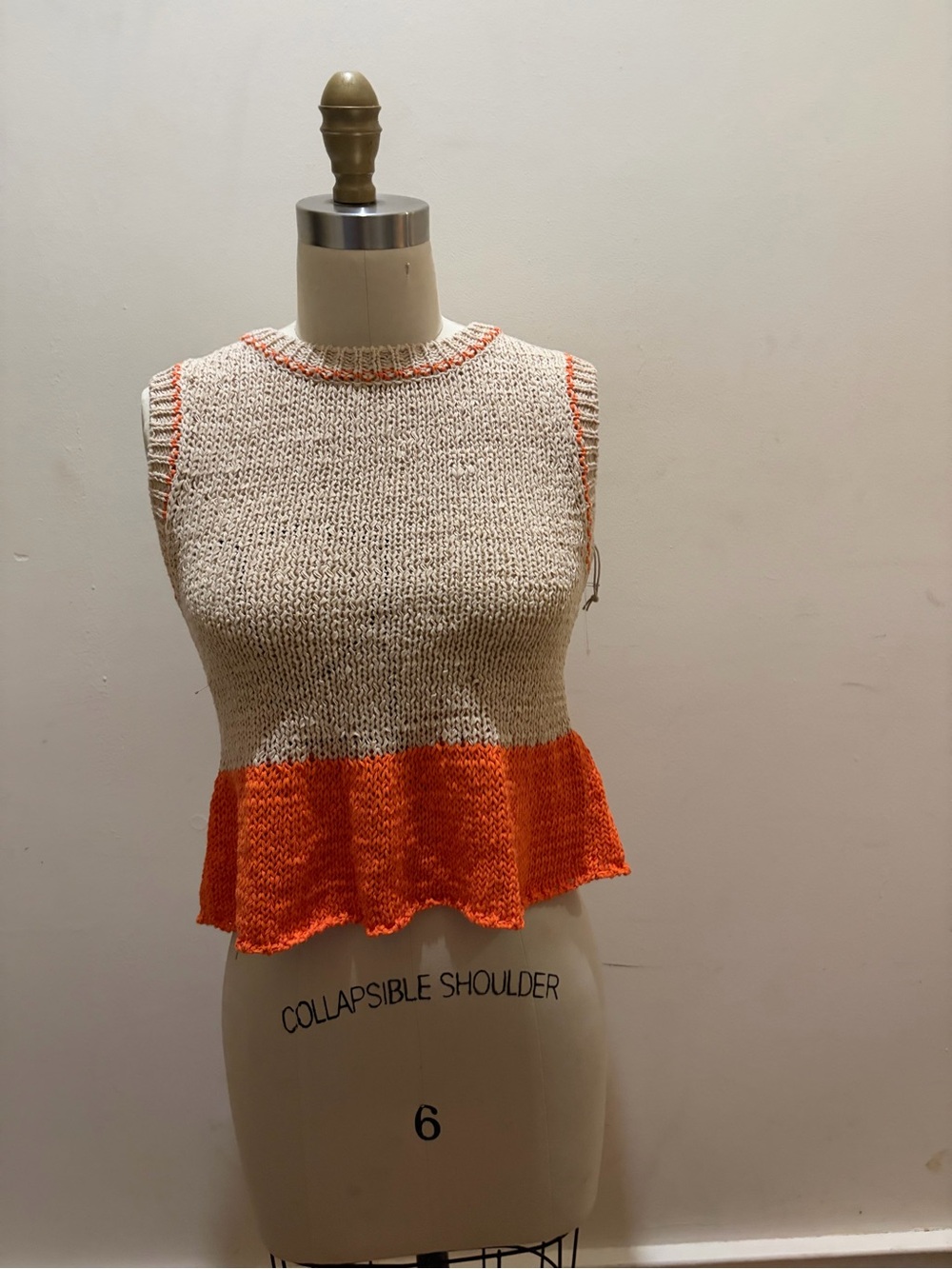 Altar'd State Cream and Orange Knit Peplum Tank